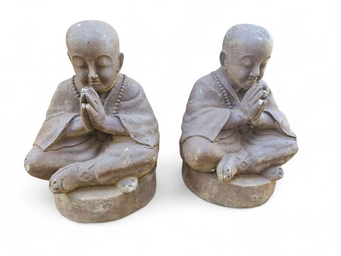 Pair of Tibetan Monks Cement Statues