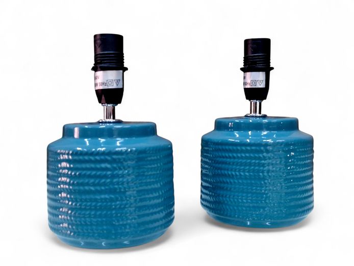 Pair of Teal Blue Ceramic Bedside Lamps