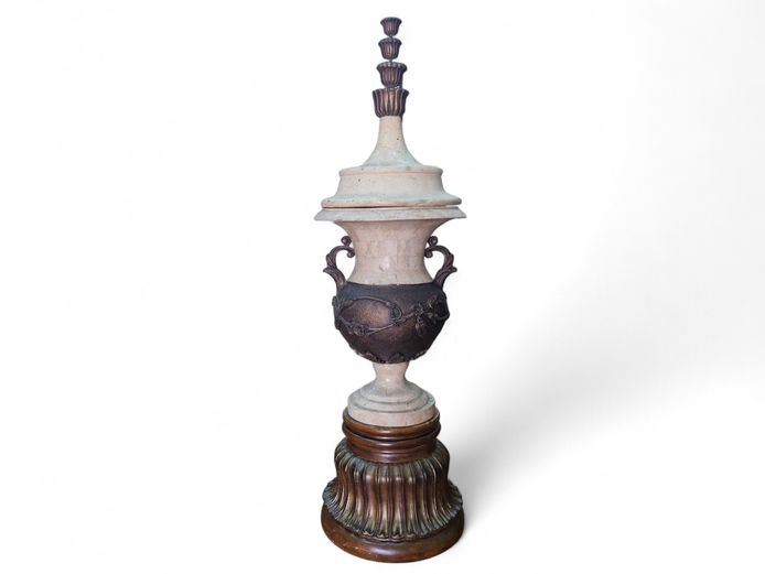 Louis XIV Empire Style Faux Alabaster Urn on Wooden Base