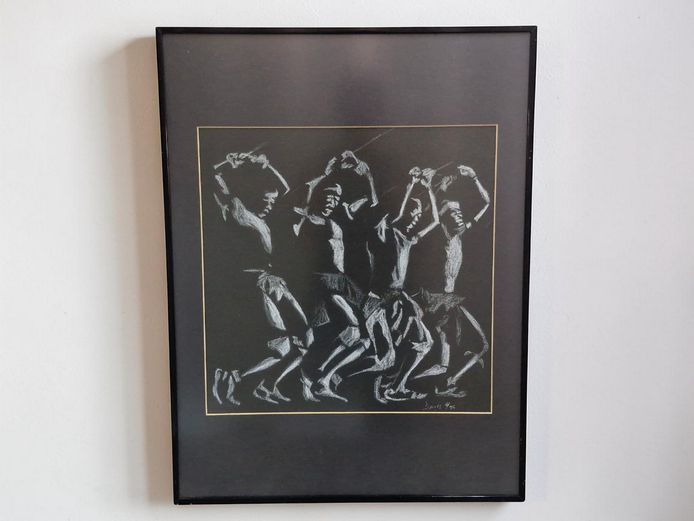 Original Study of Dancers "Davis '95" Charcoal Framed Sketch