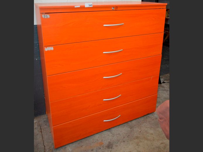 CHERRY FOIL 5-DRAWER LATERAL FILER, 134 x 60 x 145cm