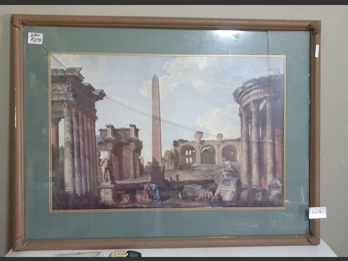 FRAMED PRINT "ROMAN SCENE", 88 x 58cm [Glass cracked]