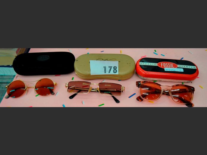 LOT OF 3 PAIRS SUNGLASSES: CAVIAR, FOSSIL & JOHN LENNON