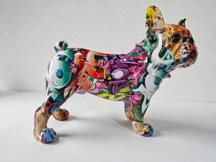 Vibrant Graffiti-Style "Disco Dog" French Bulldog Figurine