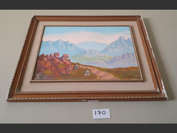 GILT FRAMED OIL ON BOARD "MOUNTAIN SCENE", 49 x 34cm