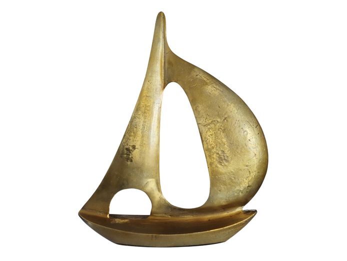 Mid-Century Modernist Gilt Cast Aluminum Sailboat Sculpture