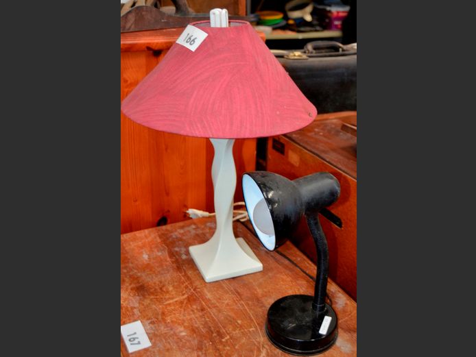 TWISTED LAMP WITH SHADE & AN ADJUSTABLE DESK LAMP, 49cm High & 32cm High