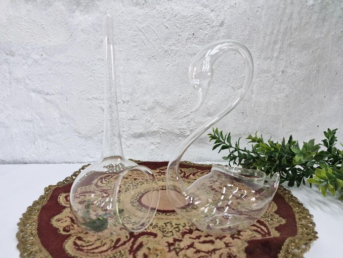 Delicate Lightweight Clear Glass Swan Shape Decanter & Flask