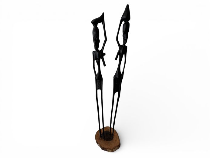 African Tribal Wooden Sculpture Pair on Base