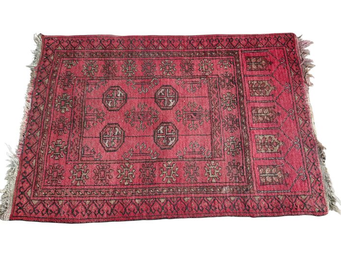 Vintage Hand-Knotted Traditional Red Afghan Bokhara Tribal Rug