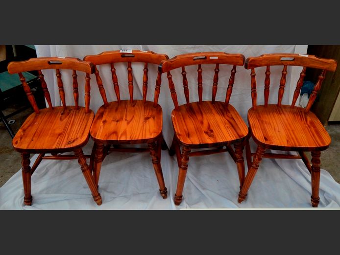 SET OF 4 PINE SPINDLE BACK CHAIRS