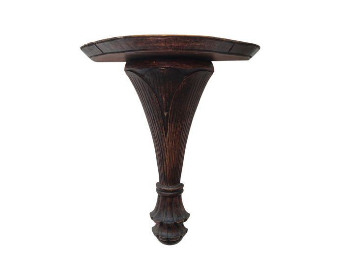 Vintage Hand-Carved Wooden Demilune Wall Bracket Console