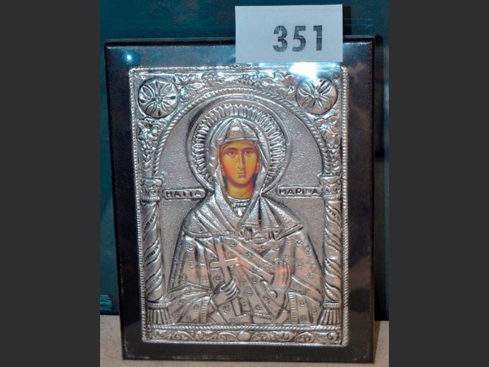 SILVER PANEL FRAMED GREEK ORTHODOX SAINT MARINA WALL PLAQUE