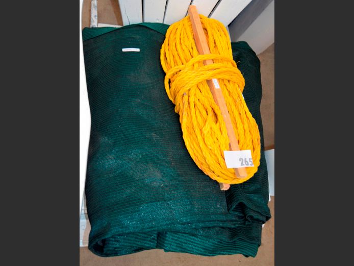 GREEN SHADE CLOTH, 6m x 3m, &  LARGE YELLOW ROPE [21,22]
