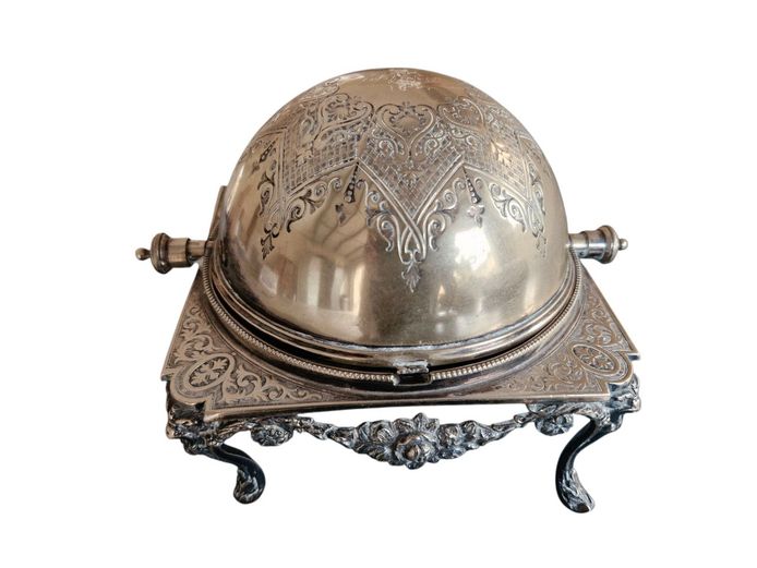 Antique English Edwardian Silver Plated Roll-Over Butter Dish