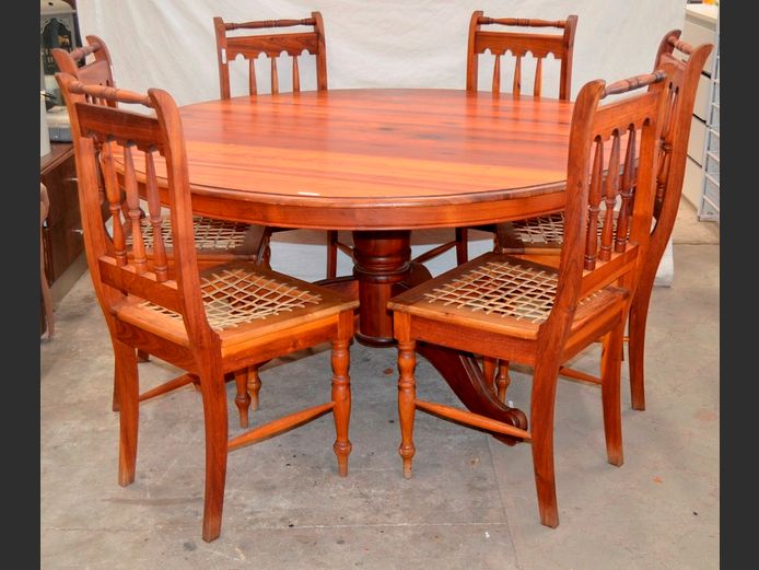 BLACKWOOD CIRCULAR DINING TABLE WITH 6 MATCHING RIEMPIE CHAIRS, 150cm Diameter x 75cm High