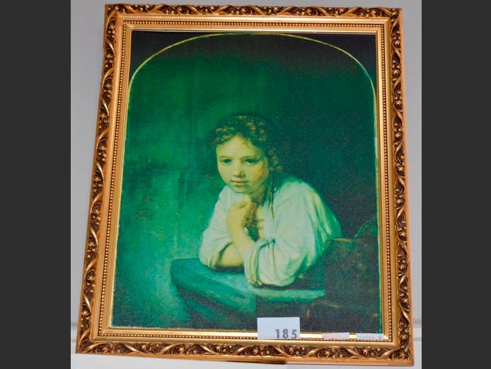 GILT FRAMED OLEOGRAPH "CONTEMPLATING GIRL", 56 x 45cm