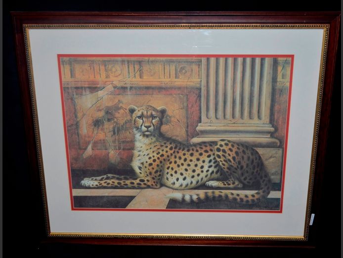 FRAMED PRINT "CHEETAH" SIGNED ELAINE, 75 x 56cm