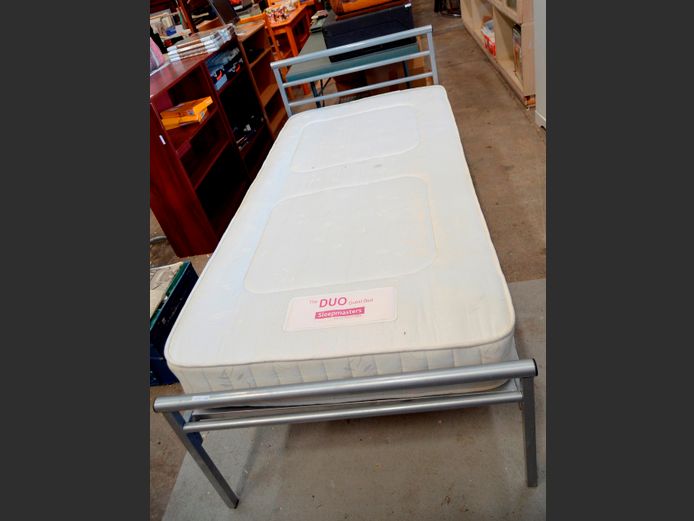 GREY METAL SINGLE BED WITH MATTRESS