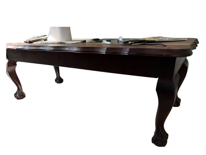 Solid Wood Coffee Table with Carved Cabriole Legs
