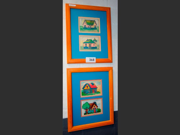 PAIR FRAMED PRINTS "COTTAGES", 14 x 10cm