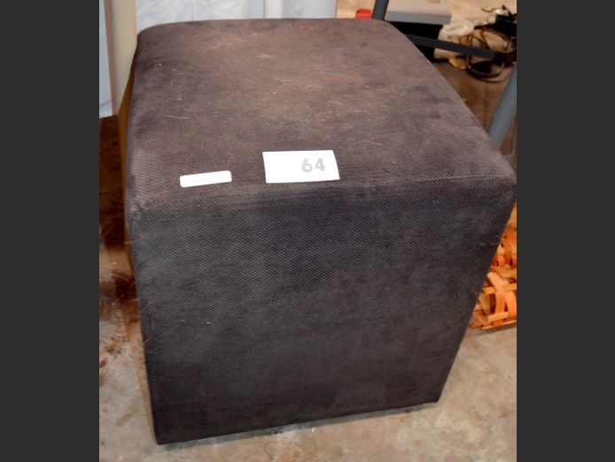 BLACK FABRIC UPHOLSTERED OTTOMAN, 40 x 40 x 44cm [Needs re-covering]