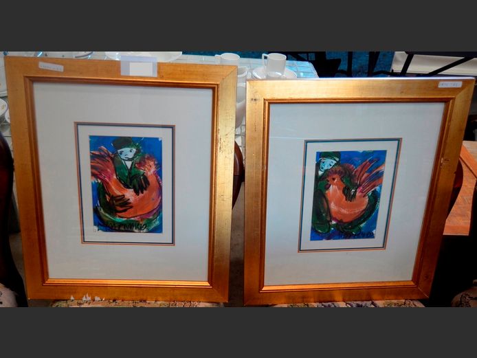 PAIR GILT FRAMED PASTELS "BOY & GIRL" SIGNED L. BARNARD, 21 x 15cm