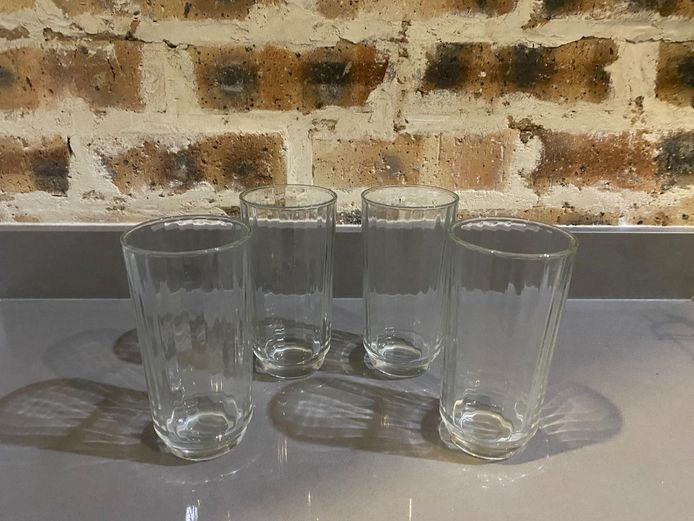 Set of 4 Vintage Fluted Clear Glass Highball Tumblers 
