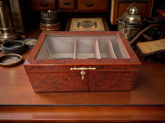 Wooden Cigar Humidor with Slanted Glass Top