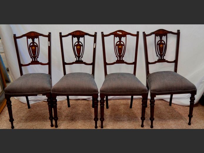 SET OF 4 VICTORIAN MAHOGANY INLAID DINING CHAIRS