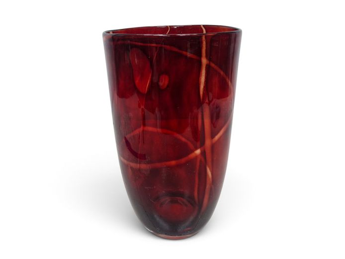 Artisan Crimson Swirled Glass Vase