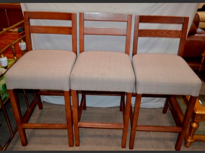 SET OF 3 WOODBENDER COUNTER CHAIRS, 69cm High