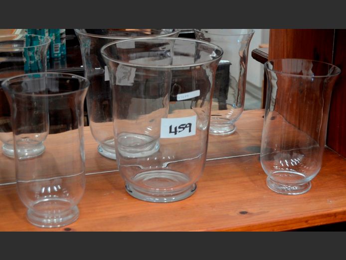 LOT: 3 x GLASS VASES, 22.5cm Diameter x 28cm High, 15cm Diameter x 25cm High & 14.5cm Diameter x 24cm High