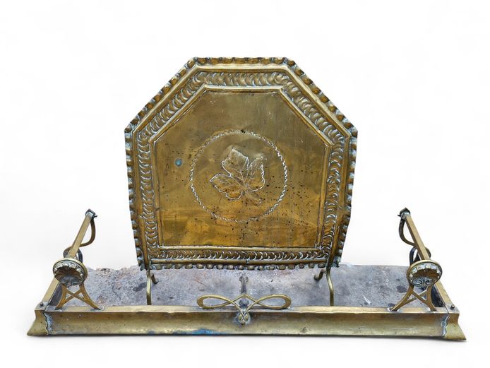 Antique Brass Repoussé Fire Screen & Fender