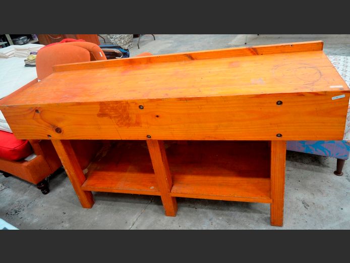 PINE WORK BENCH WITH BOTTOM SHELF, 180 x 56 x 91cm