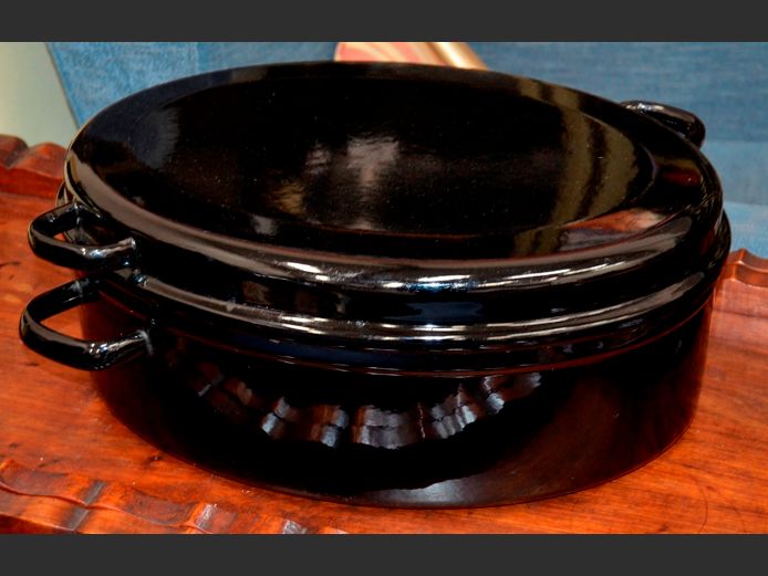 LARGE VINTAGE ENAMEL DOUBLE ROASTER, 41 x 28 x 17cm