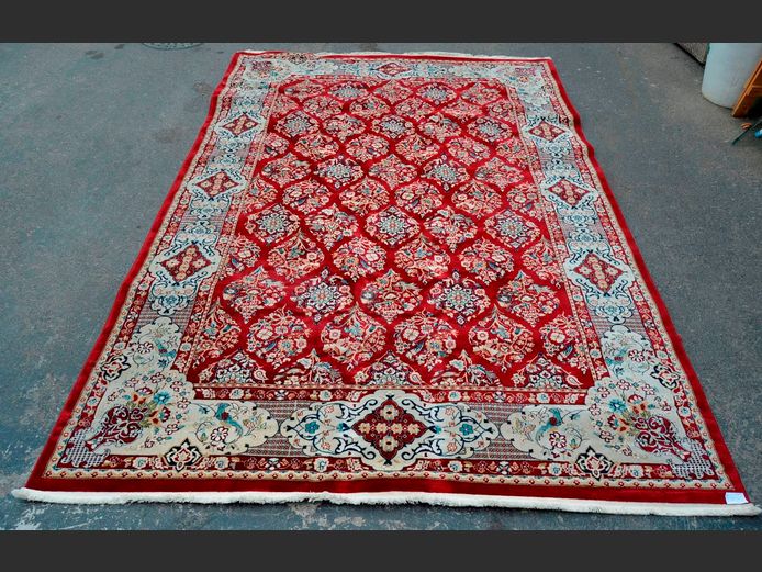 DARK RED, CREAM & BLUE PERSIAN CARPET, 350 x 250cm