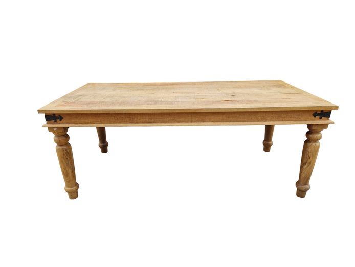 Rustic Wooden Dining Table with Ornamental Metal Brackets