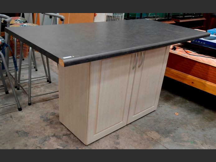 OAK FOIL & GREY MELAMINE 2-DOOR KITCHEN ISLAND, 160 x 80 x 85cm [Needs edging]