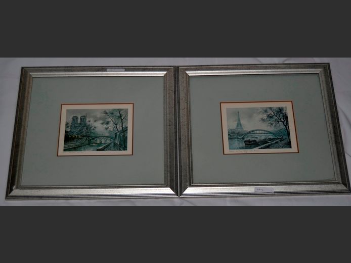 PAIR SILVER GILT FRAMED PRINTS "PARIS", 15.5 x 12cm