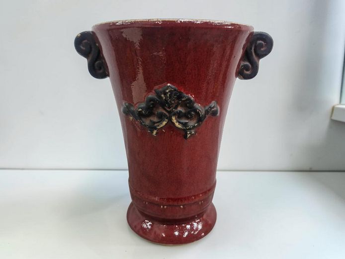 Striking Vintage Oxblood Red Ceramic Urn Vase