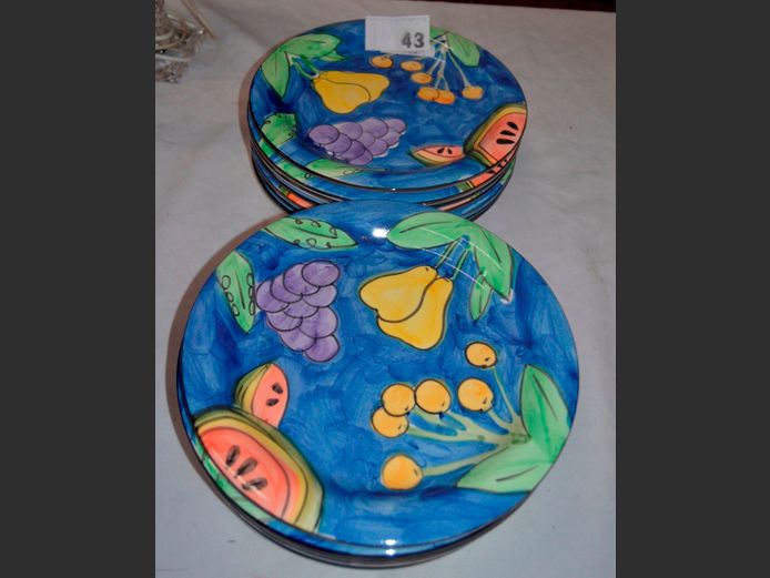 SET OF 14 HAND PAINTED DINNER PLATES, 27cm Diameter [Chips to some]
