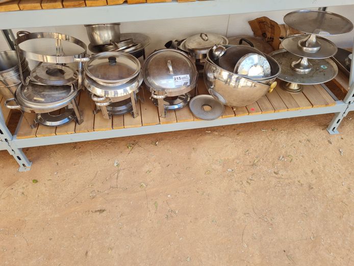 LOT CHAFING DISHES AND CUPCAKE STAND