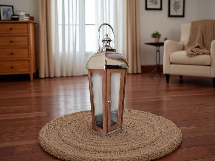 X-Large Wood & Polished Stainless Steel Hood Lantern (87cm h)