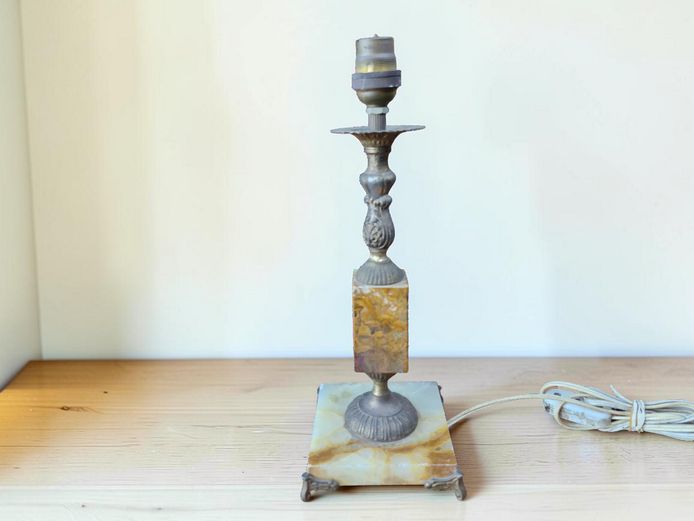 Vintage Neoclassical Onyx & Cast Brass Table Lamp (32cm)