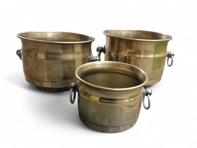 Set of Three Graduated Polished Brass Planters