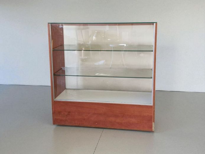 Vintage Cherry Wood Veneer Shopfront Curio Cabinet