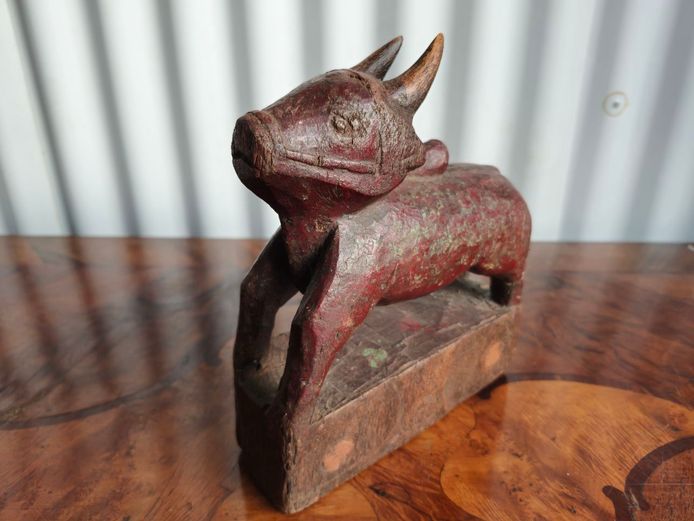 Antique Wooden Carved Bull Sculpture