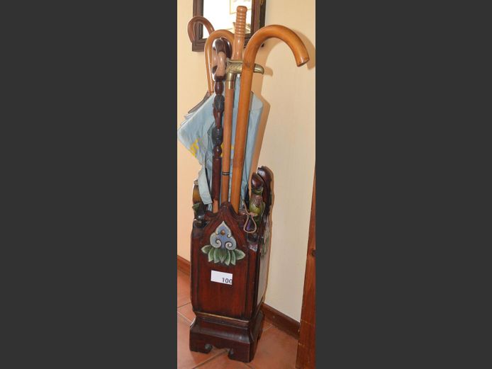 ORIENTAL CARVED & HAND PAINTED UMBRELLA STAND, 23 x 23 x 66cm