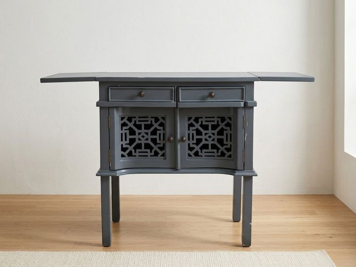 Contemporary Chinoiserie Style Slate Grey Drop-Leaf Cabinet